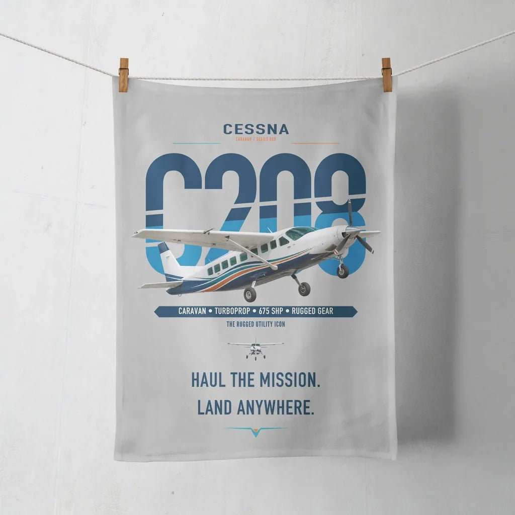 Cessna 208 Caravan design on light gray towel