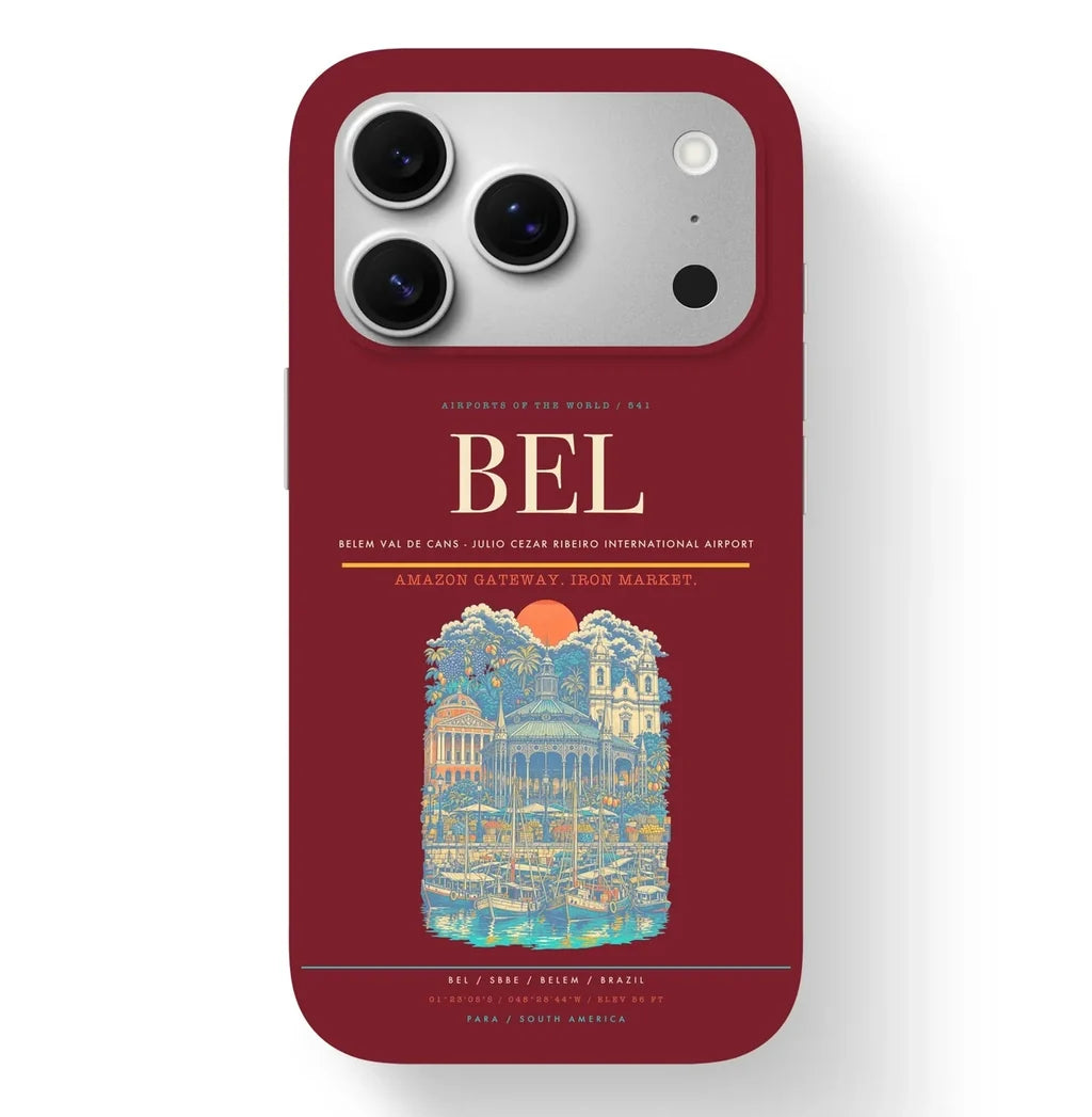 Belem Airport (BEL) design on dark red iPhone 17 Pro MagSafe case