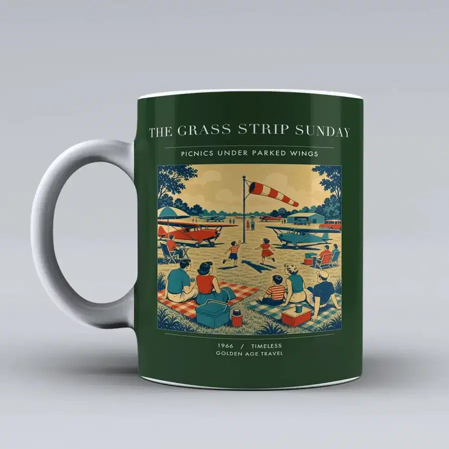 VINTAGE G4241 - The Grass Strip Sunday - Ceramic Mug design on darkgreen