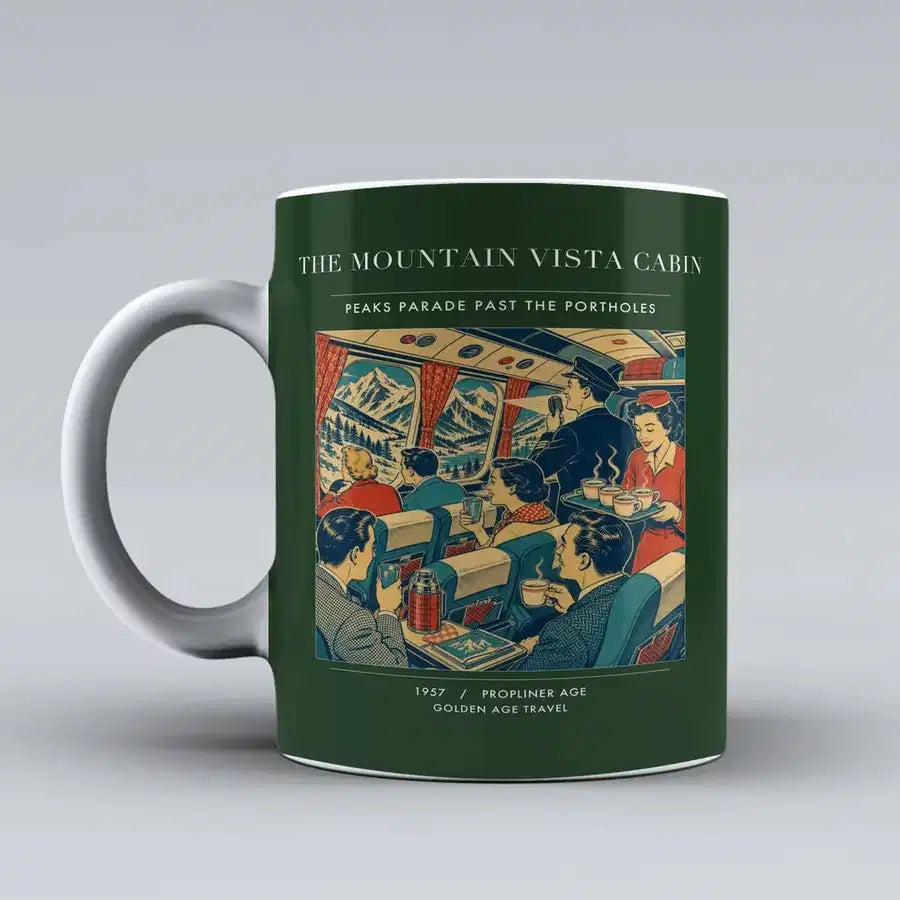 VINTAGE G4224 - The Mountain Vista Cabin - Ceramic Mug design on darkgreen