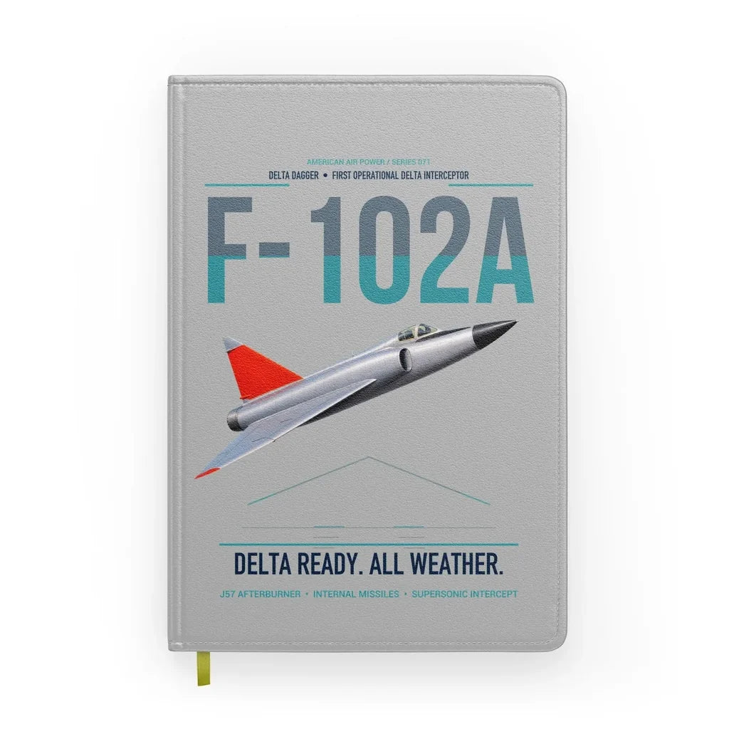 F-102A Delta Dagger design on light gray notebook