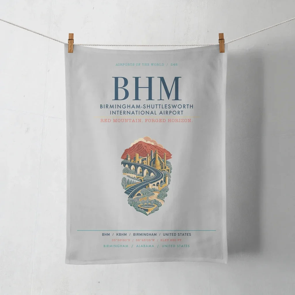Birmingham-Shuttlesworth International Airport (BHM) design on light gray towel