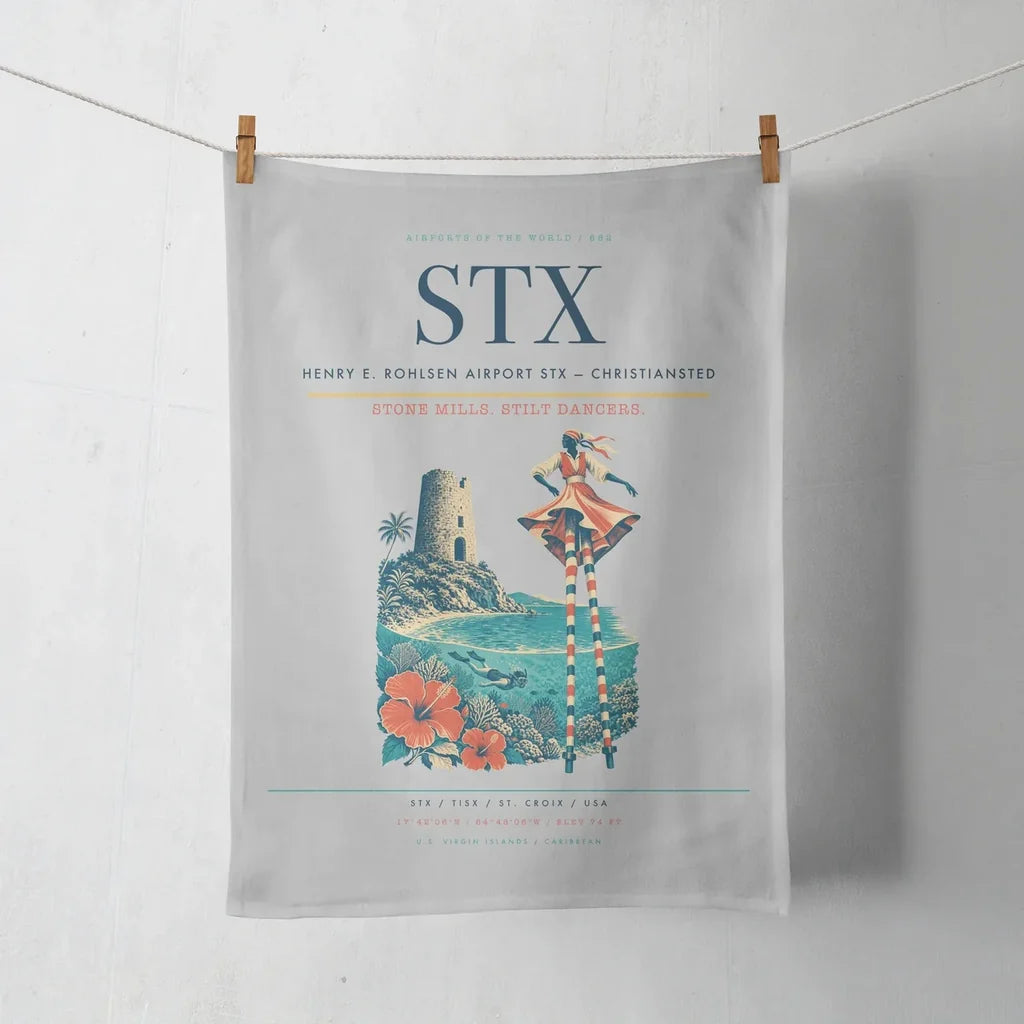 Henry E. Rohlsen Airport (STX) design on light gray towel