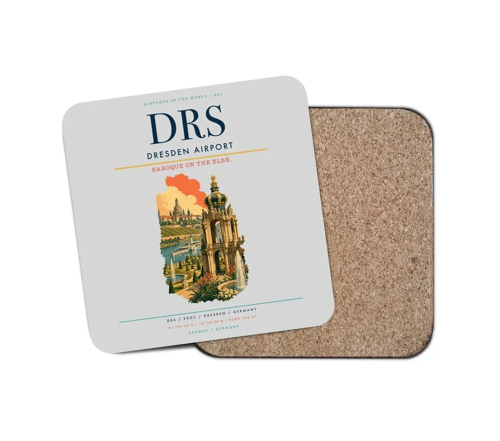 Dresden Airport (DRS) design on light gray 1 piece coaster