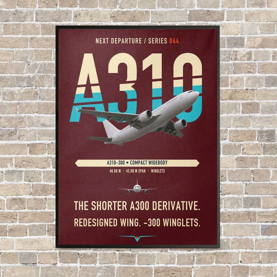 Airbus A310-300 vertical canvas print - framed - dark red background