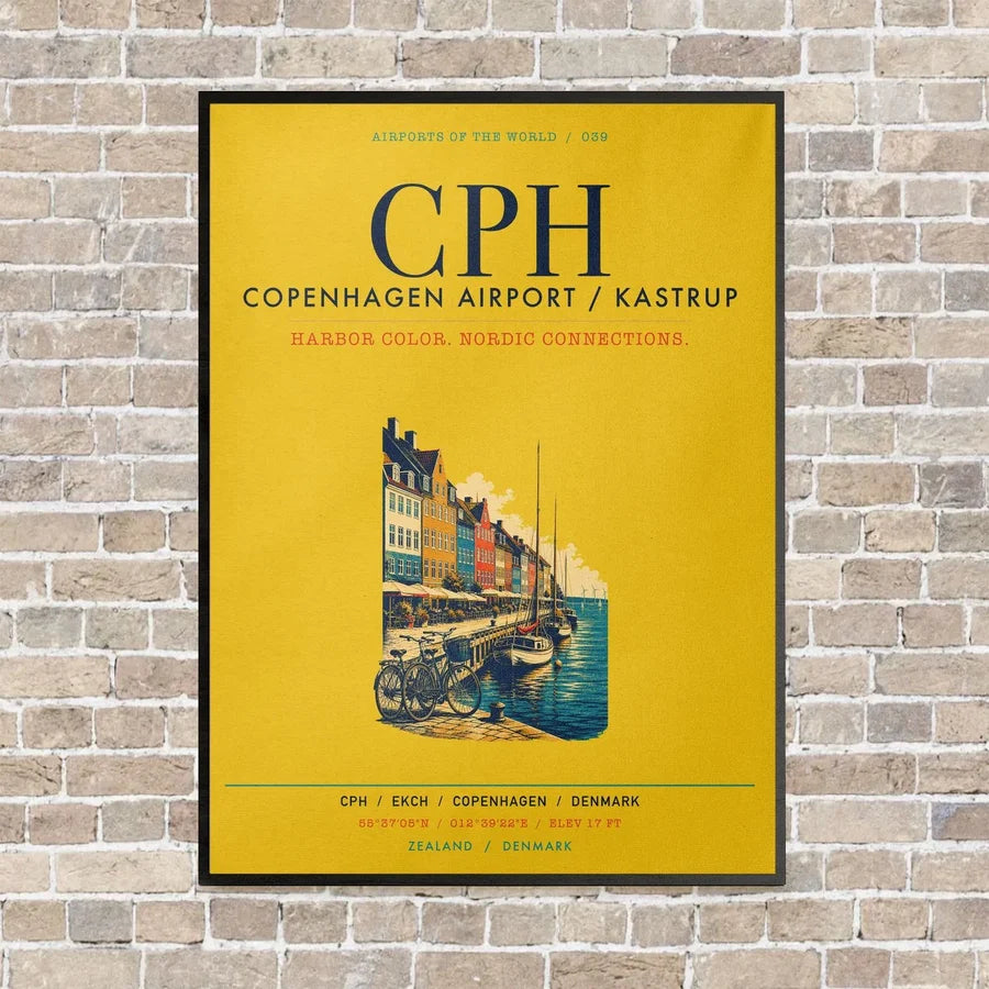 Copenhagen Airport Kastrup CPH vertical canvas print - framed - yellow background