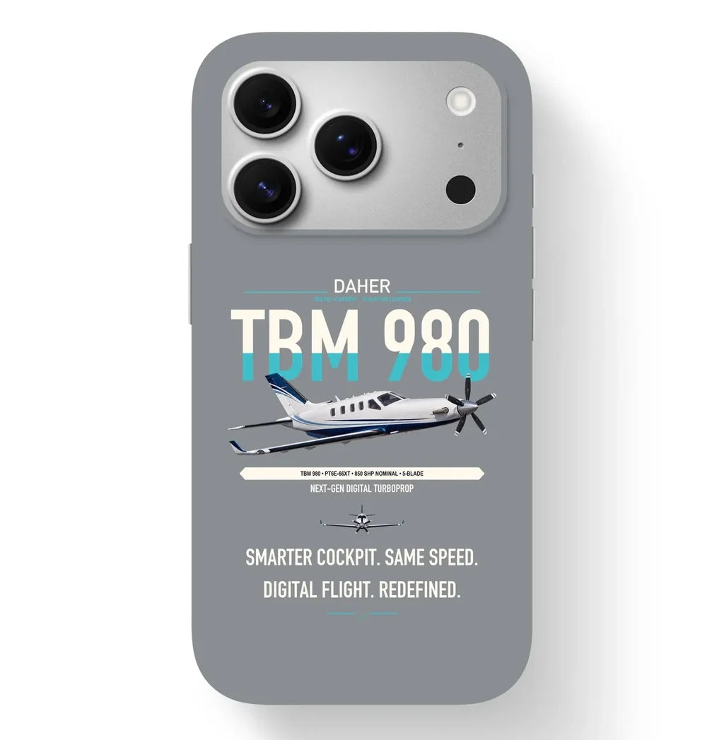 Daher TBM 980 design on gray magsafe iphone case, for iPhone 17 Pro