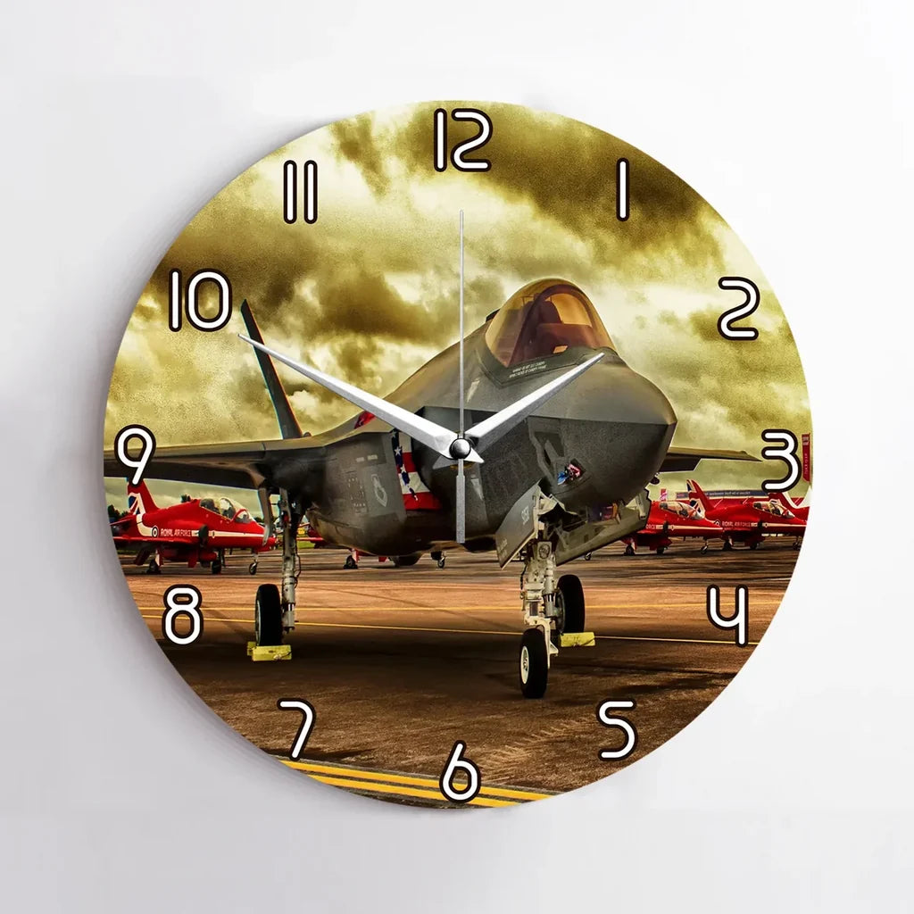 Fighter Jet 35 at Airbase Wall Clock - view 2