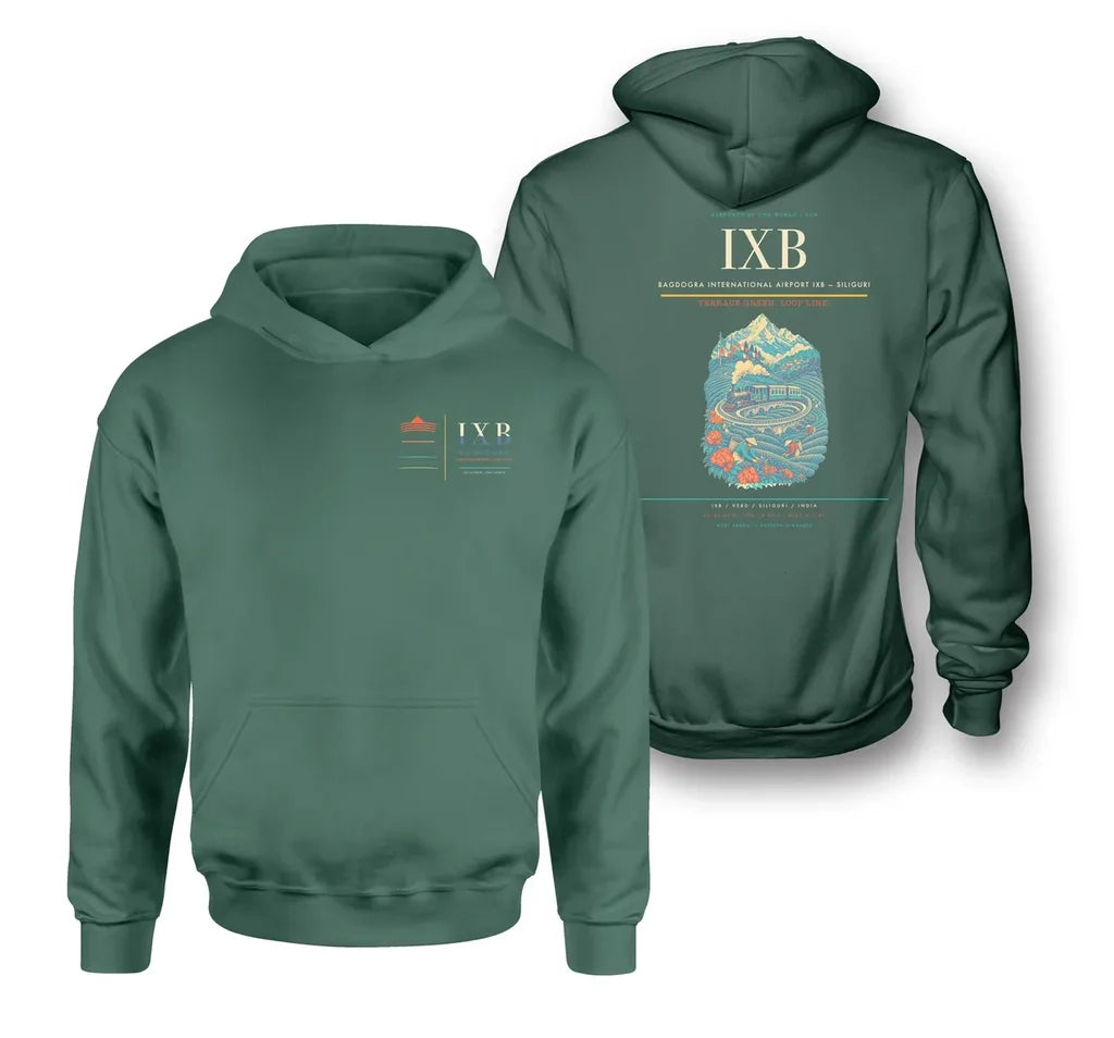 Bagdogra International Airport (IXB) design on green double-side hoodie