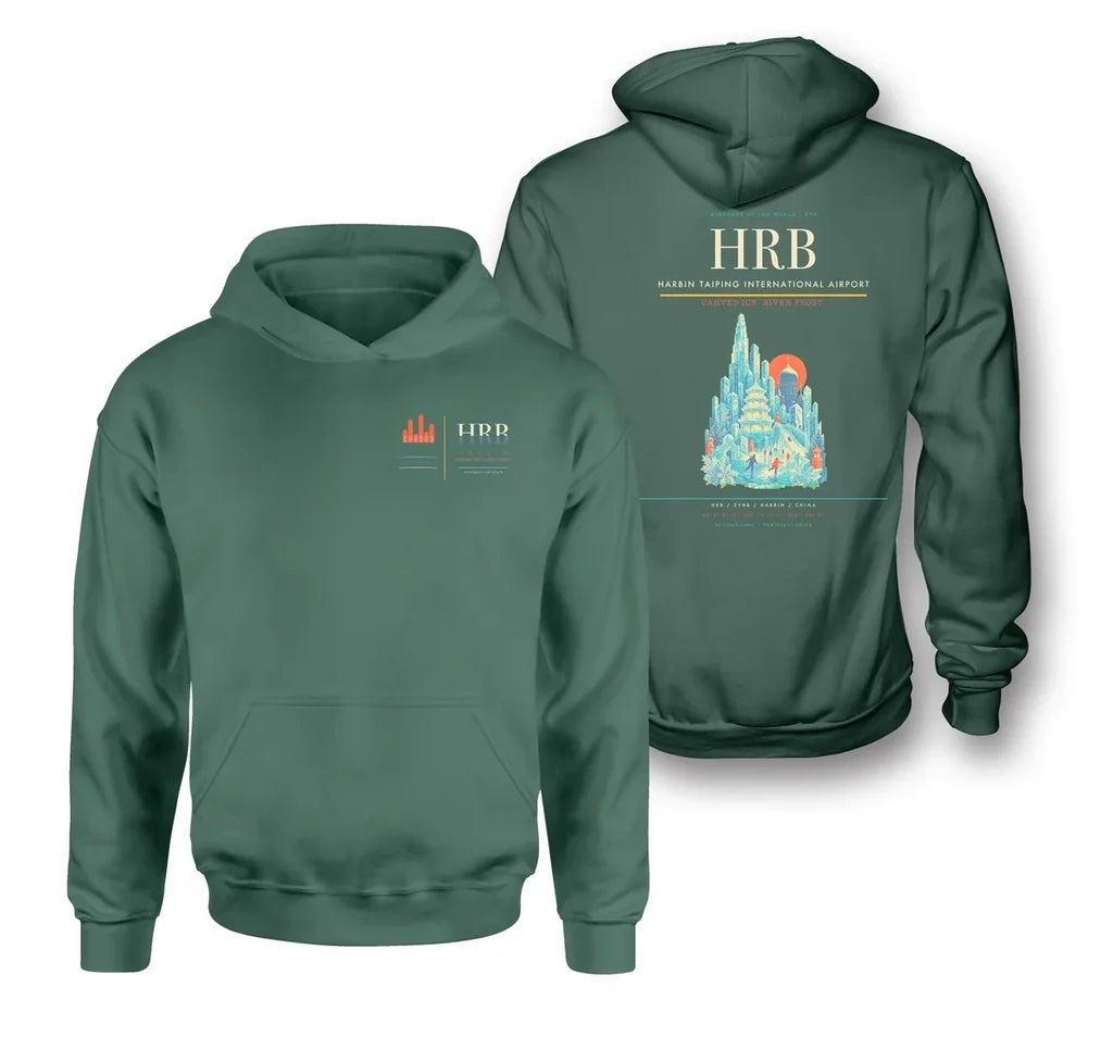 Harbin Taiping International Airport (HRB) design on green double-side hoodie