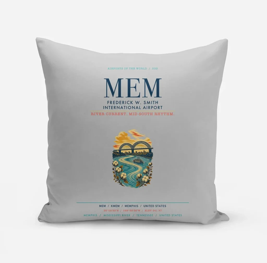 Frederick W. Smith International Airport Memphis (MEM) design on light gray pillow