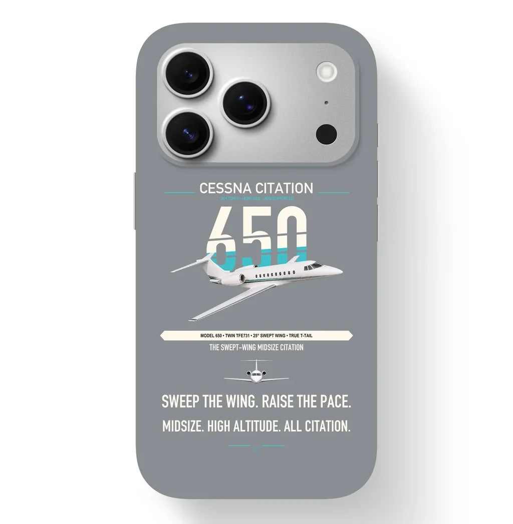 Cessna Citation 650 - Citation III design on gray magsafe iphone case, for iPhone 17 Pro