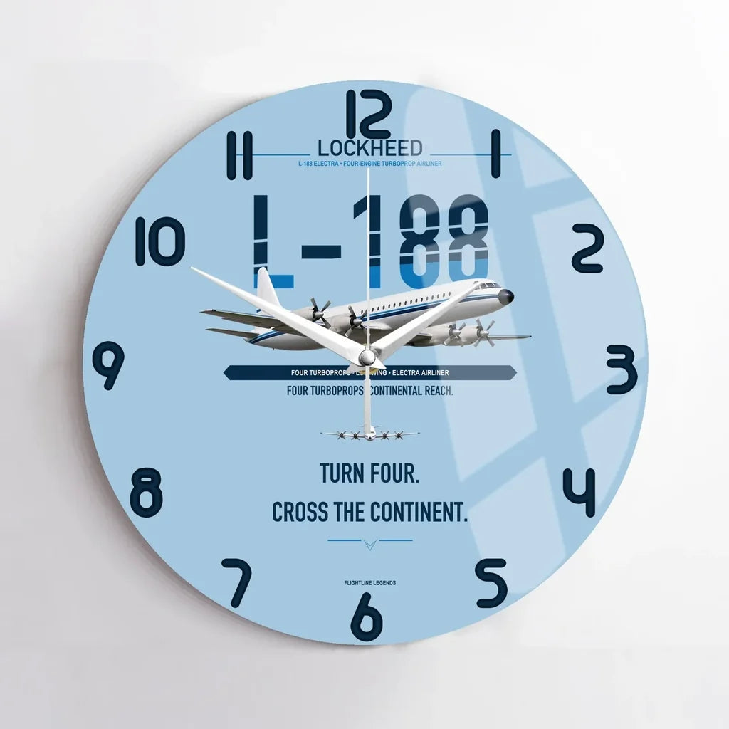 Lockheed L-188 Electra design on light blue no frame wall clock