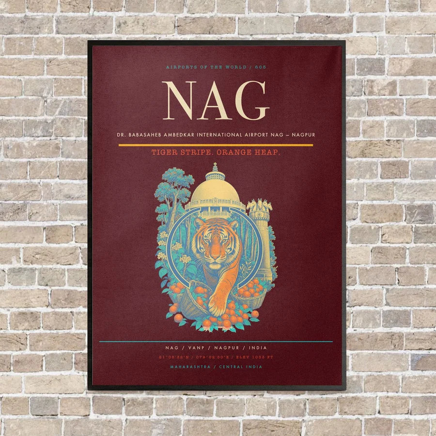 Dr. Babasaheb Ambedkar International Airport NAG — Nagpur vertical canvas print - framed - dark red background