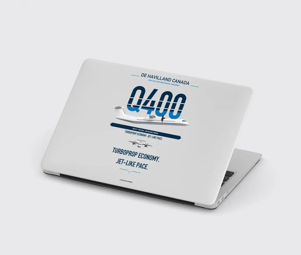 De Havilland Dash 8-400 design on light gray MacBook case