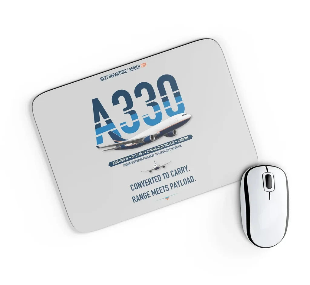 Airbus A330-200P2F design on light gray rectangle mouse pad