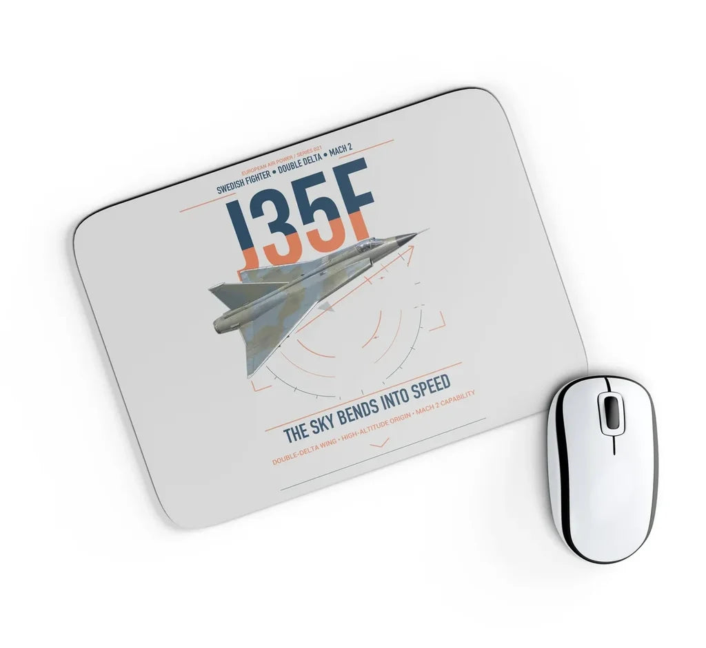Saab J 35F Draken design on light gray rectangle mouse pad