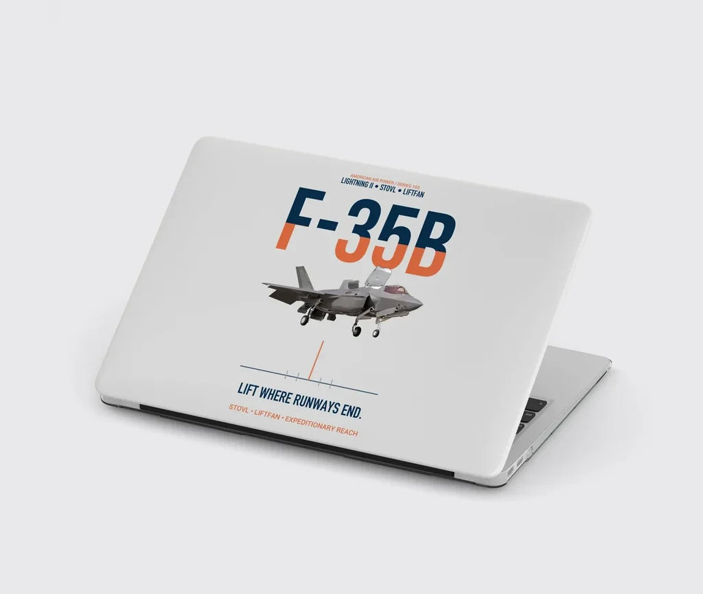 F-35B Lightning II Lift Where Runways End design on light gray MacBook case