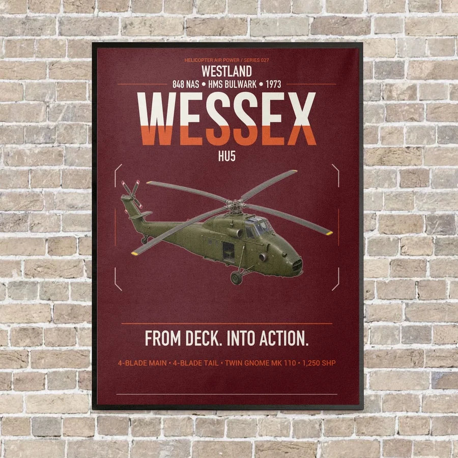 Westland Wessex HU5 vertical canvas print - framed - dark red background