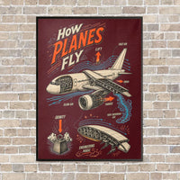 Thumbnail for How Planes Fly V2 vertical canvas print - framed - dark red background