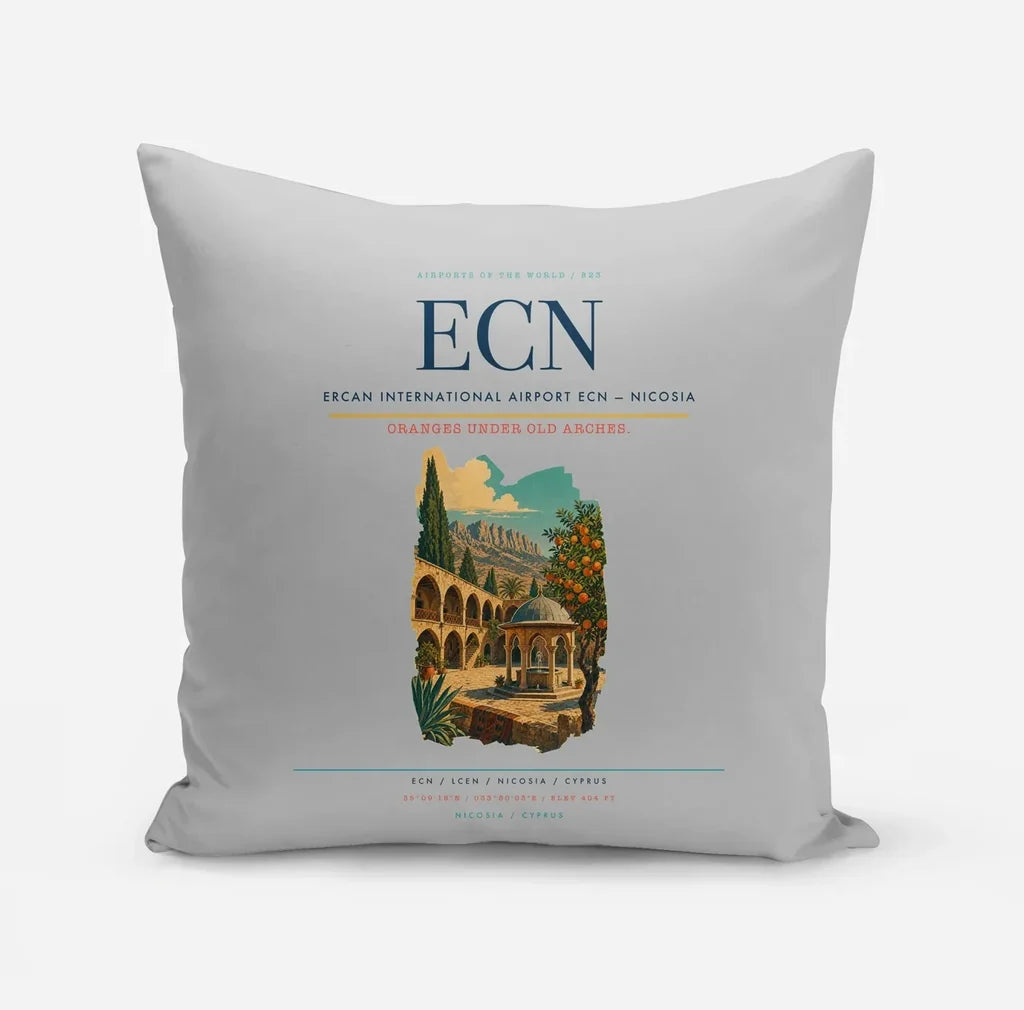 Ercan International Airport (ECN) design on light gray pillow