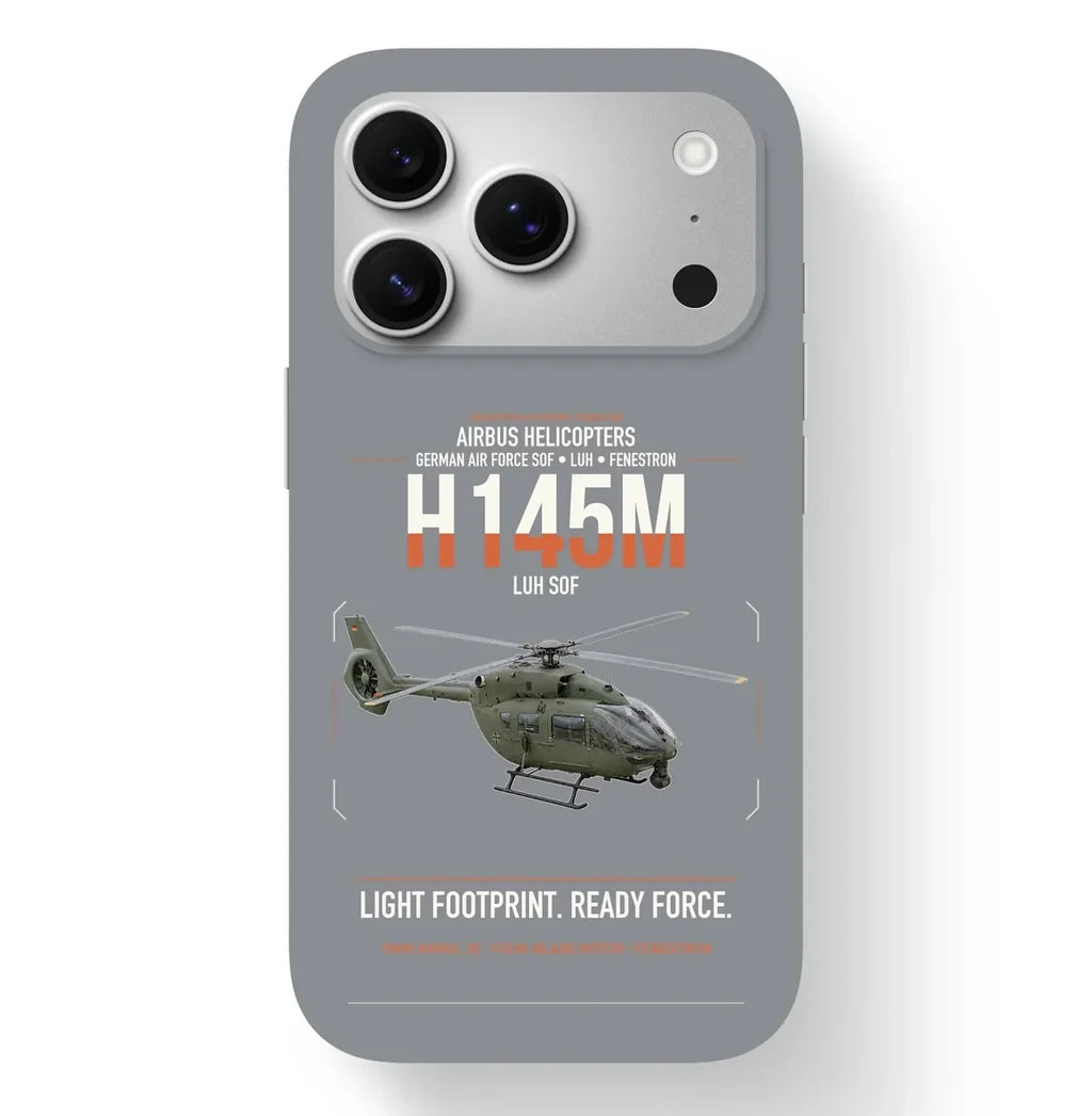 Airbus Helicopters H145M LUH SOF design on gray magsafe iphone case, for iPhone 17 Pro