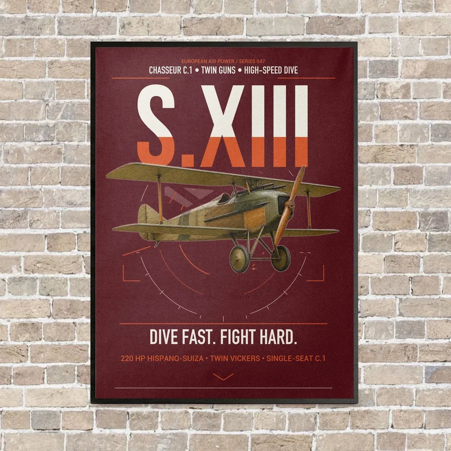 SPAD S.XIII C.1 vertical canvas print - framed - dark red background