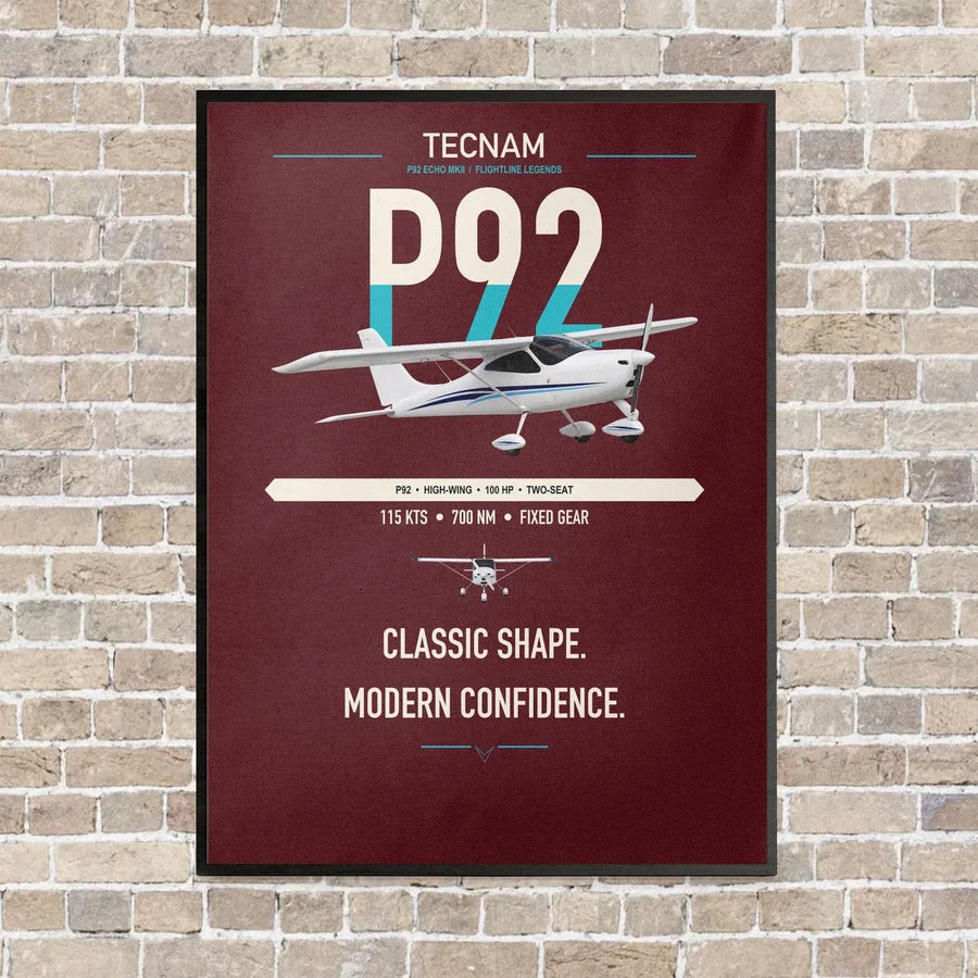 Tecnam P92 Echo MkII vertical canvas print - framed - dark red background