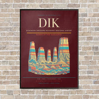 Thumbnail for Dickinson Theodore Roosevelt Regional Airport DIK vertical canvas print - framed - dark red background