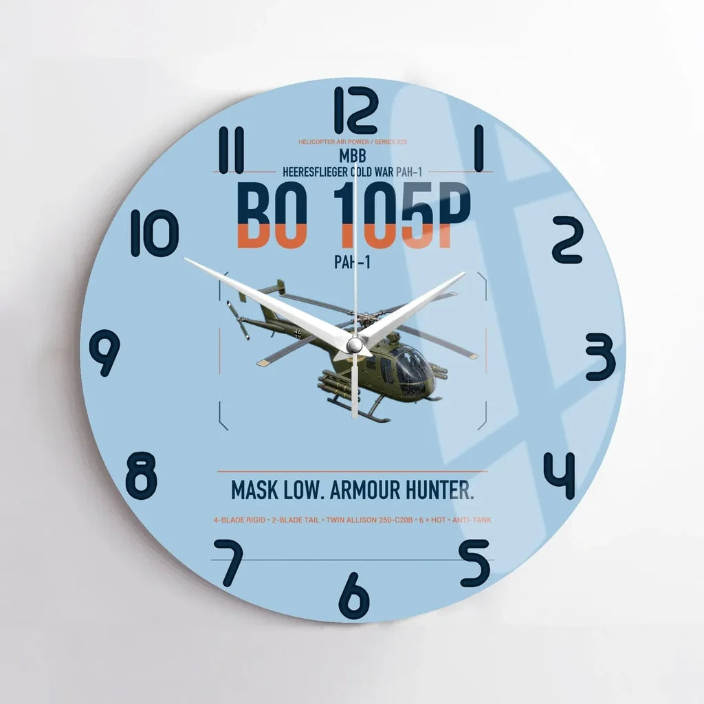 MBB BO 105P PAH-1 design on light blue no frame wall clock