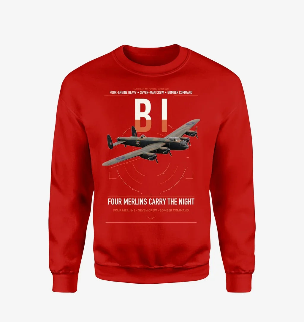 Avro Lancaster B I design on red sweatshirt
