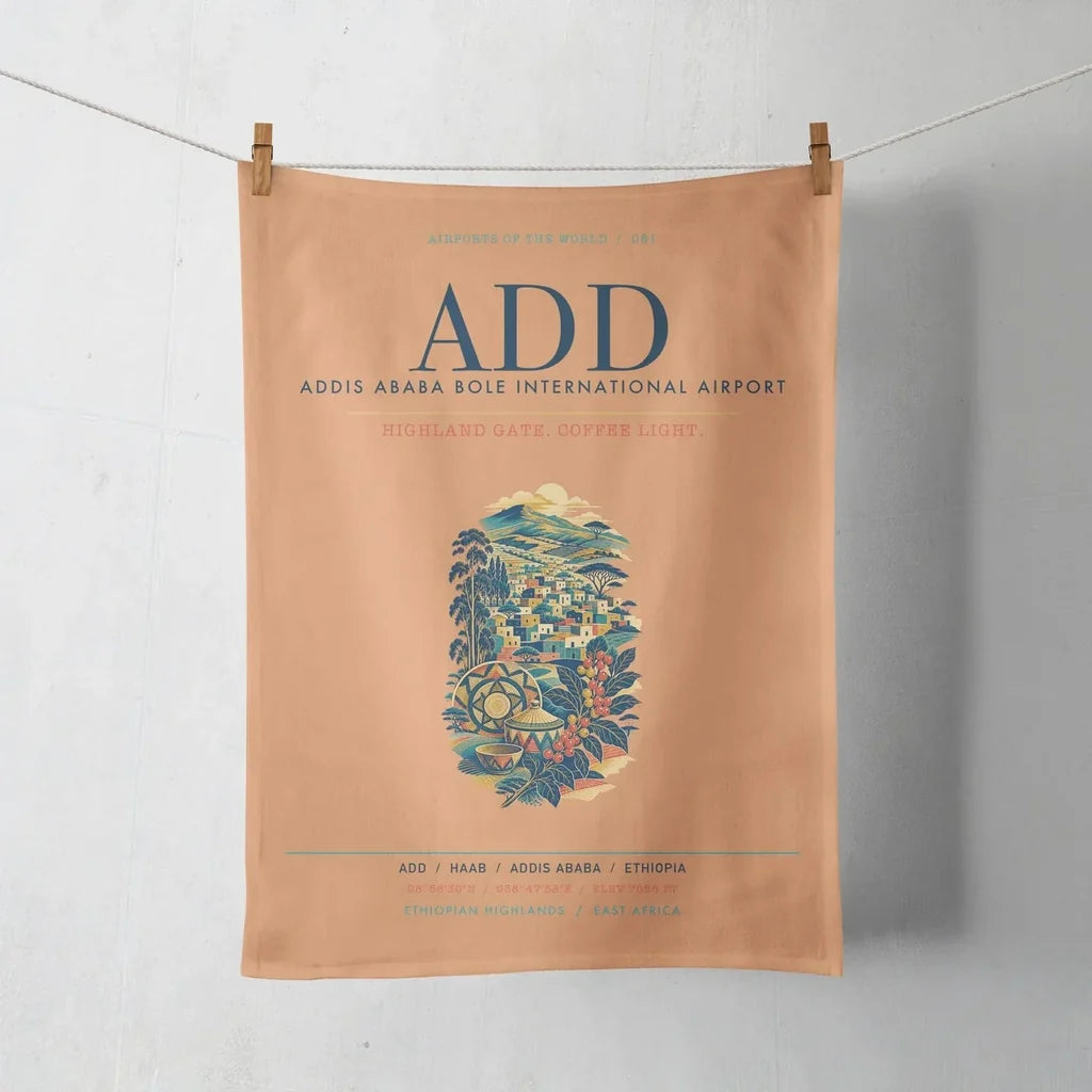 Addis Ababa Bole International Airport (ADD) design on orange towel