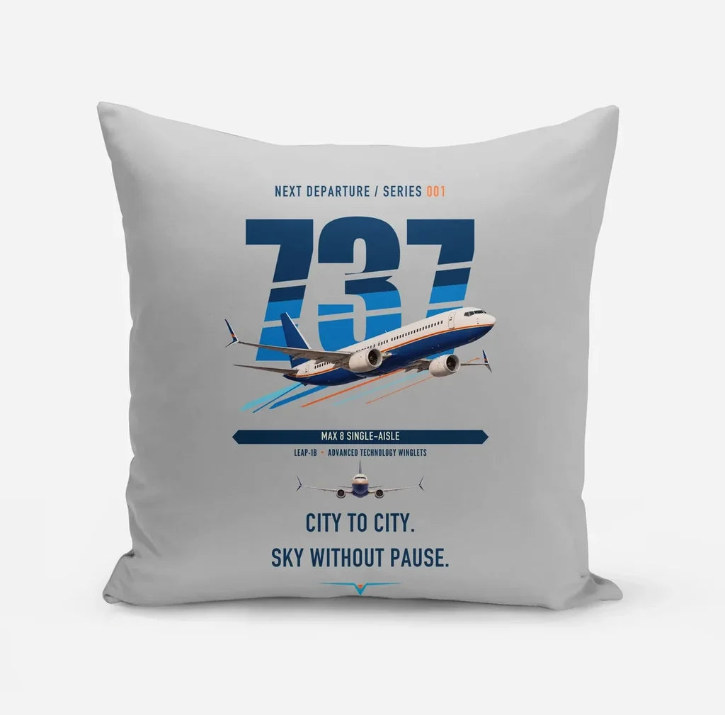 Boeing 737 MAX 8 design on light gray pillow