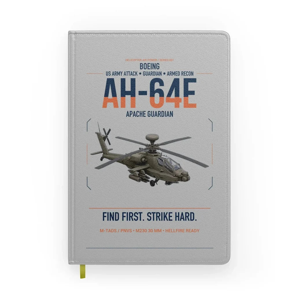 Boeing AH-64E Apache Guardian design on light gray notebook