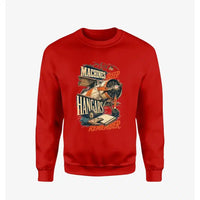 Thumbnail for Machines Sleep. Hangars Remember. design on red sweatshirt