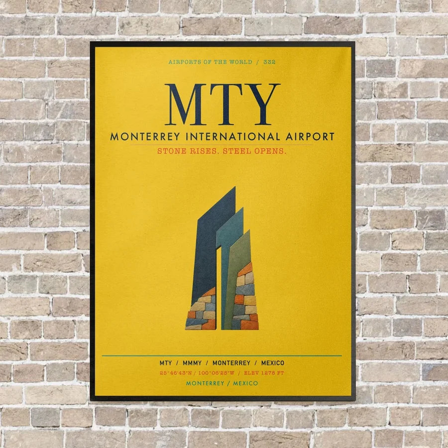 Monterrey International Airport MTY vertical canvas print - framed - yellow background