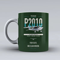 Thumbnail for Tecnam P2010 design on dark green ceramic mug, double-side print