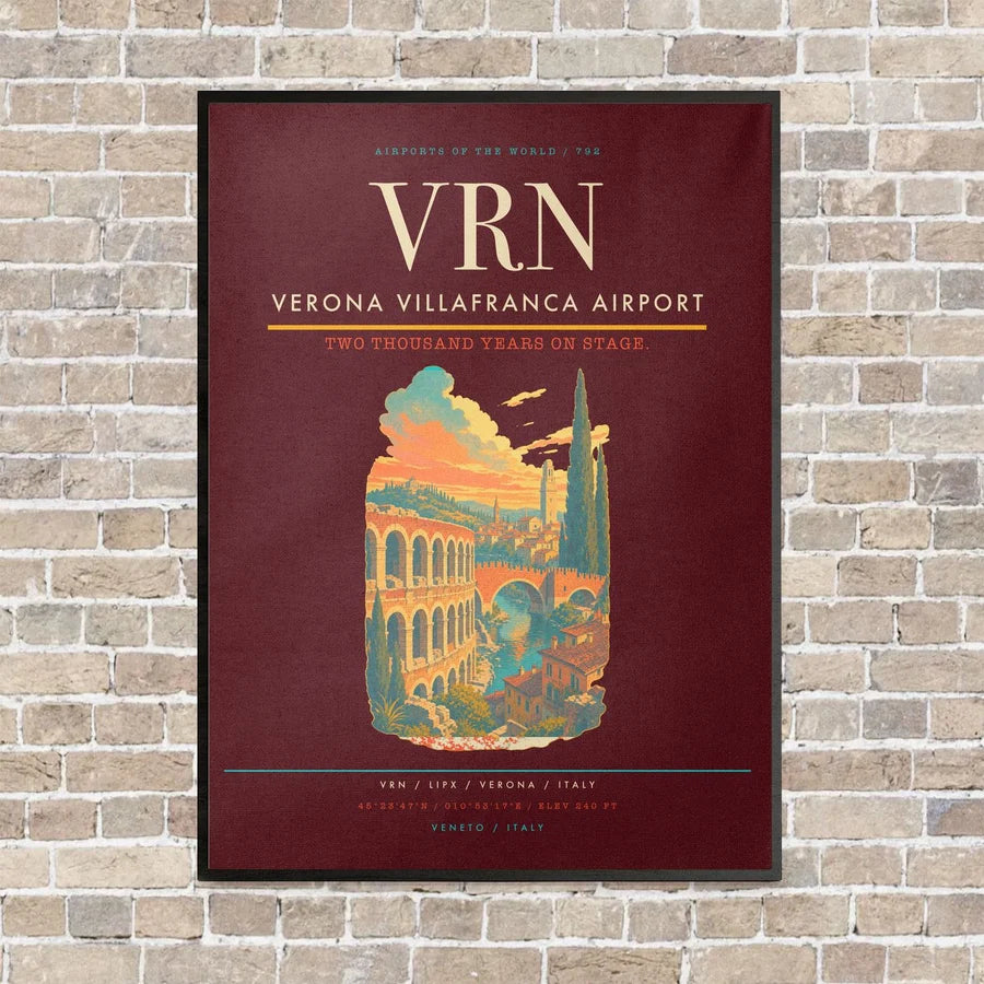 Verona Villafranca Airport VRN vertical canvas print - framed - dark red background
