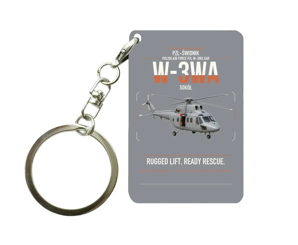 PZL-Świdnik W-3WA Sokół design on gray designed key chain, double-side print
