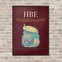Thumbnail for Borg El Arab Airport HBE — Alexandria vertical canvas print - framed - dark red background