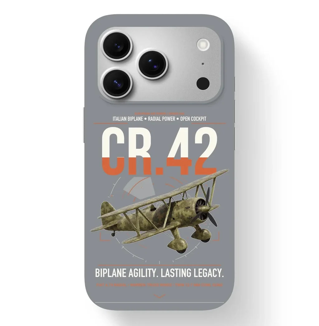 Fiat CR.42 Falco design on gray magsafe iphone case, for iPhone 17 Pro