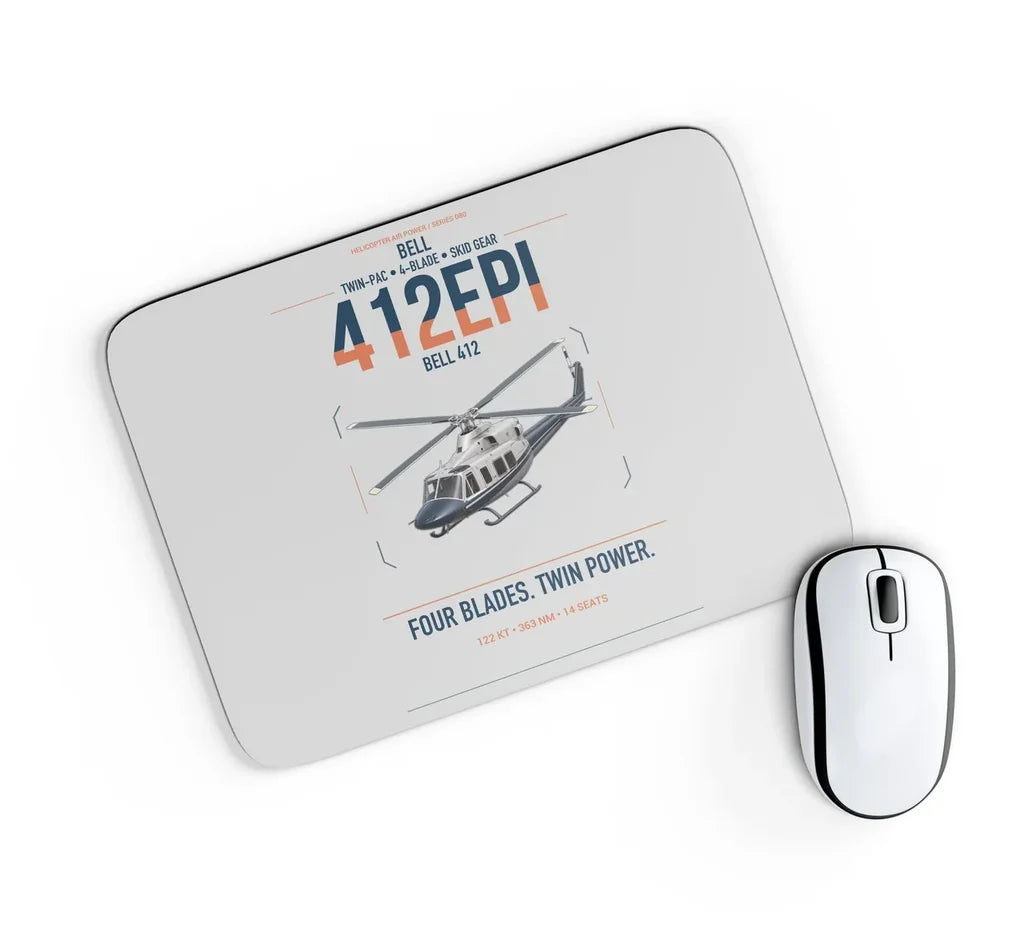 Bell 412EPI design on light gray rectangle mouse pad