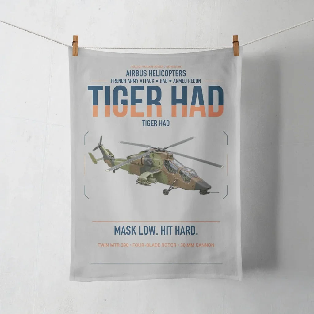Airbus Helicopters Tiger HAD design on light gray towel