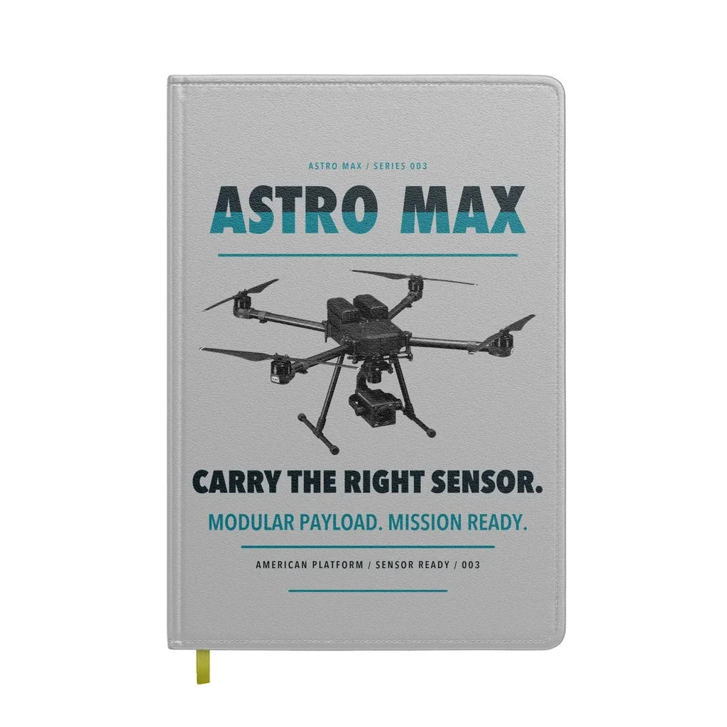 Freefly Astro Max design on light gray notebook