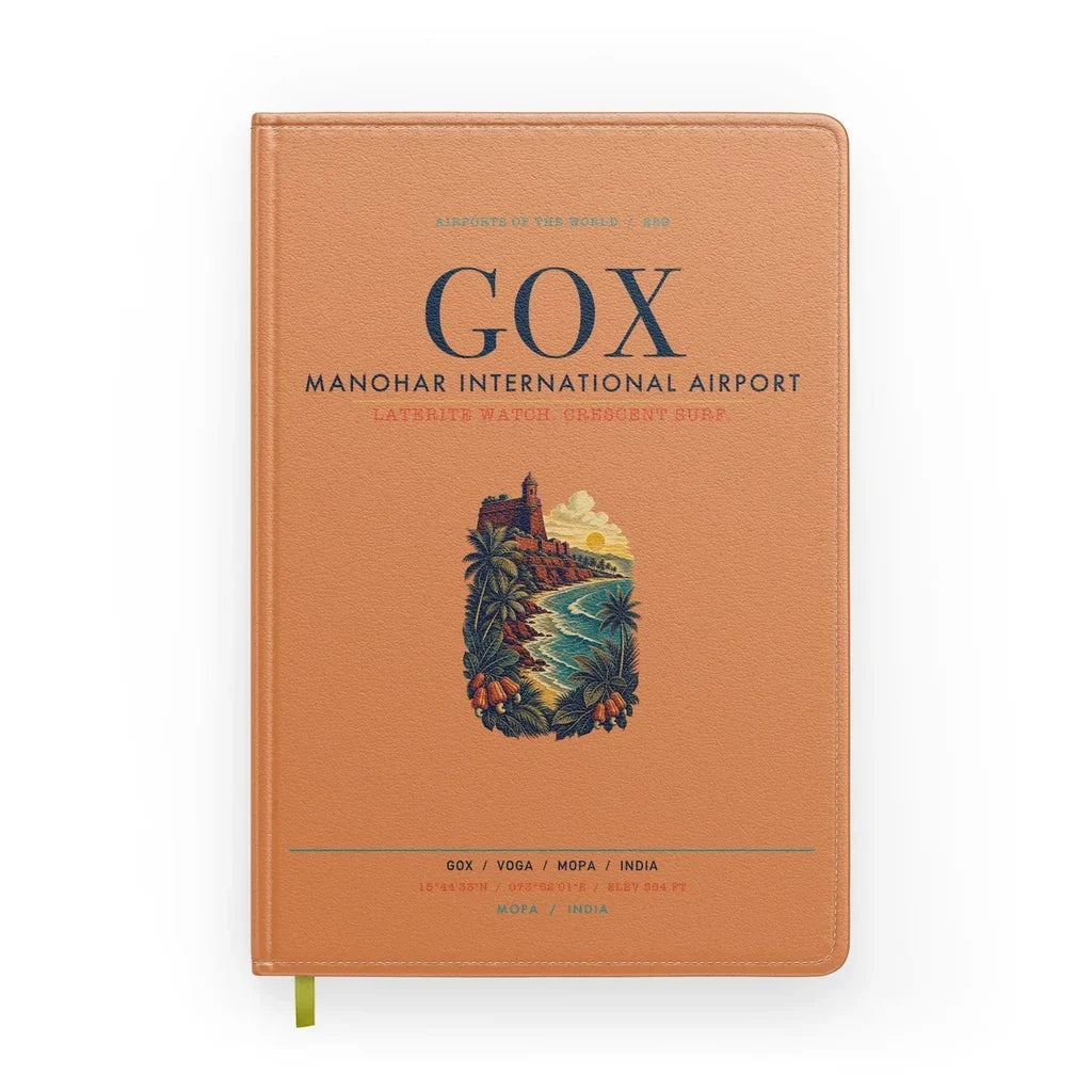 Manohar International Airport Mopa (GOX) design on orange notebook