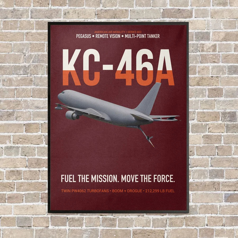 KC-46A PEGASUS vertical canvas print - framed - dark red background