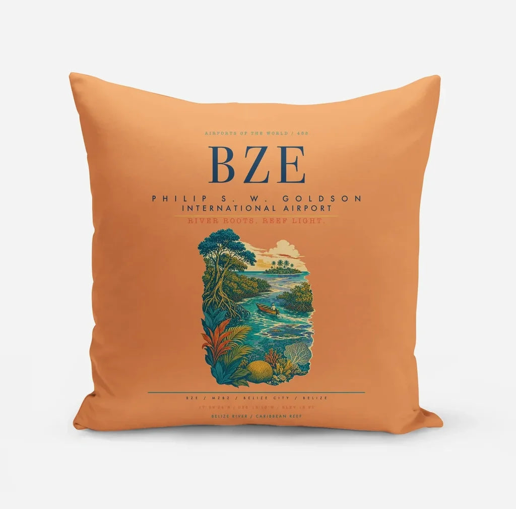 Philip S. W. Goldson International Airport (BZE) design on orange pillow