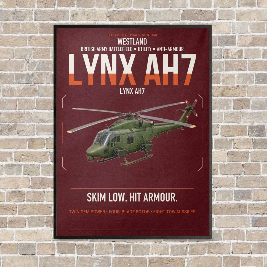 Westland Lynx AH7 vertical canvas print - framed - dark red background