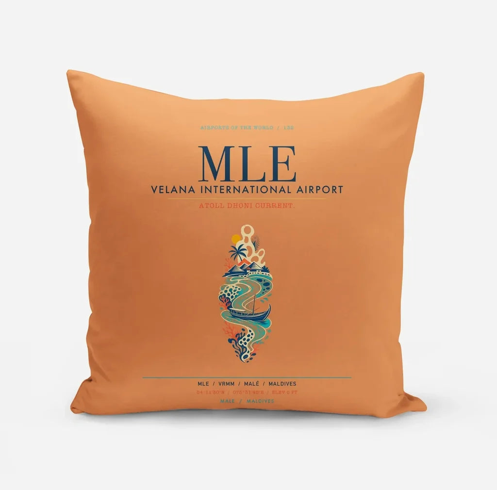 Velana International Airport Malé (MLE) design on orange pillow