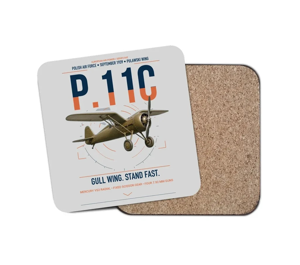 PZL P.11c design on light gray 1 piece coaster